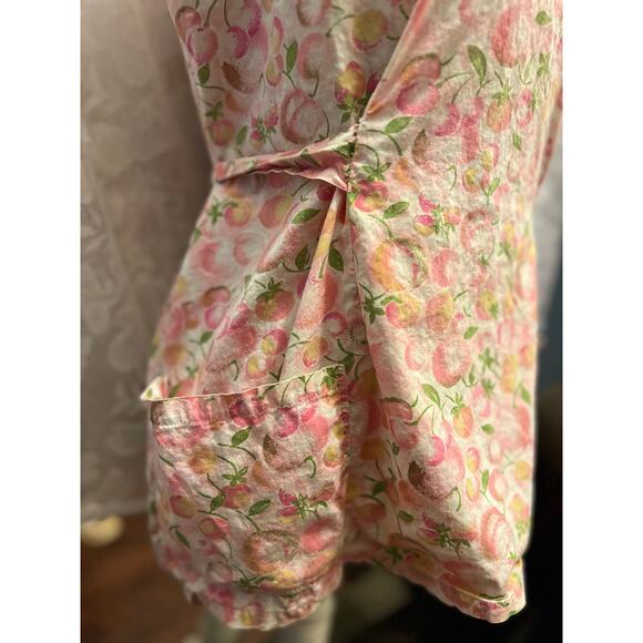 Vintage handmade hostess apron. Cotton fabric with Pink and yellow peaches - Picture 7 of 7